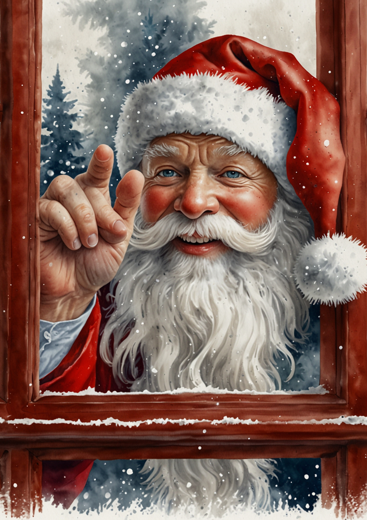 Sticker Sheet / Greeting Card – Santa Claus Behind The Window Full Cat. No. 5466