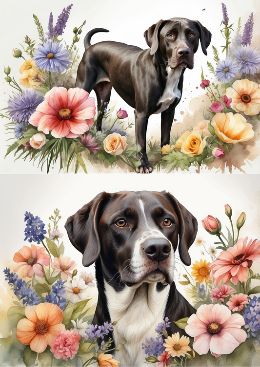 Sticker Sheet / Greeting Card – Dog in Flowers Collage Cat. No. 5472