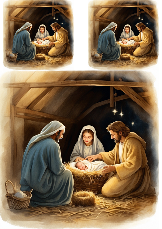Sticker Sheet / Greeting Card – Christmas Nativity Scene Collage Cat. No. 5474