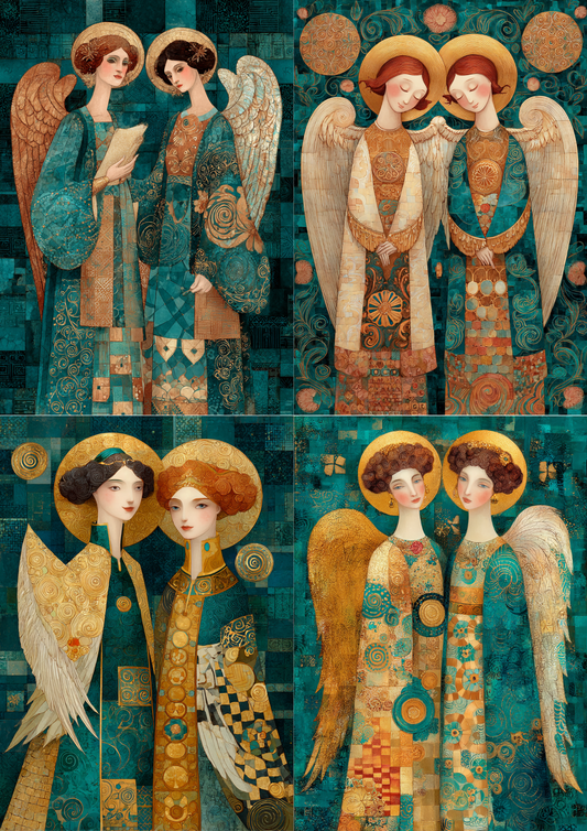 Sticker Sheet / Greeting Card – Angels in the Style of Gustav Klimt Collage Cat. No. 5477