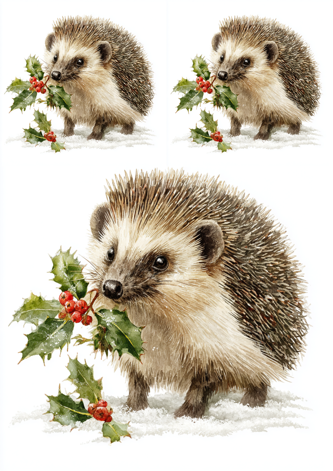 Sticker Sheet / Greeting Card – Hedgehog With Rowan Branch Collage Cat. No. 5479