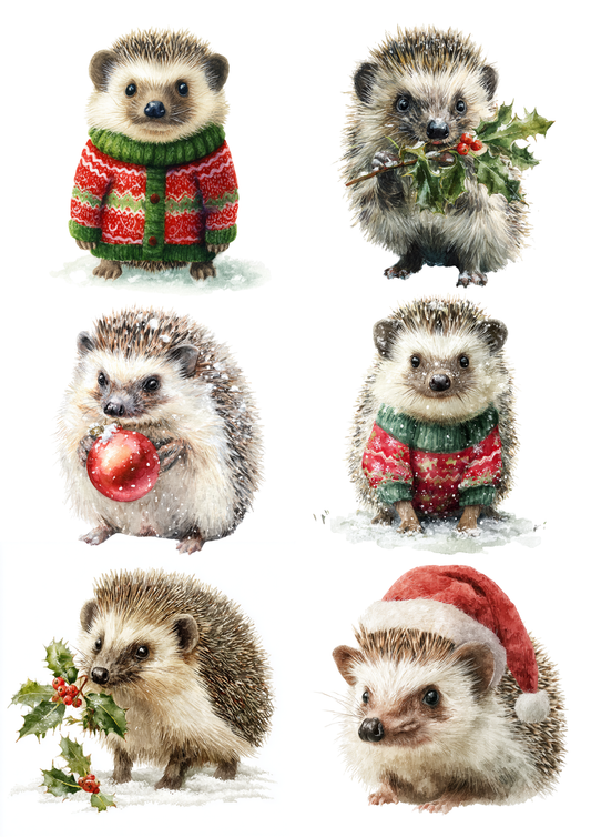Sticker Sheet / Greeting Card – Hedgehog Christmas Collage Cat. No. 5481
