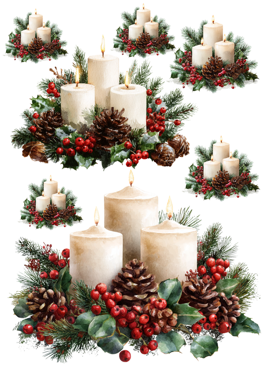 Sticker Sheet / Greeting Card – Christmas Decorations With Candles Collage Cat. No. 5507