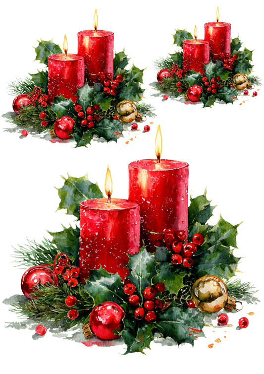 Sticker Sheet / Greeting Card – Christmas Decorations With Candles Collage Cat. No. 5508