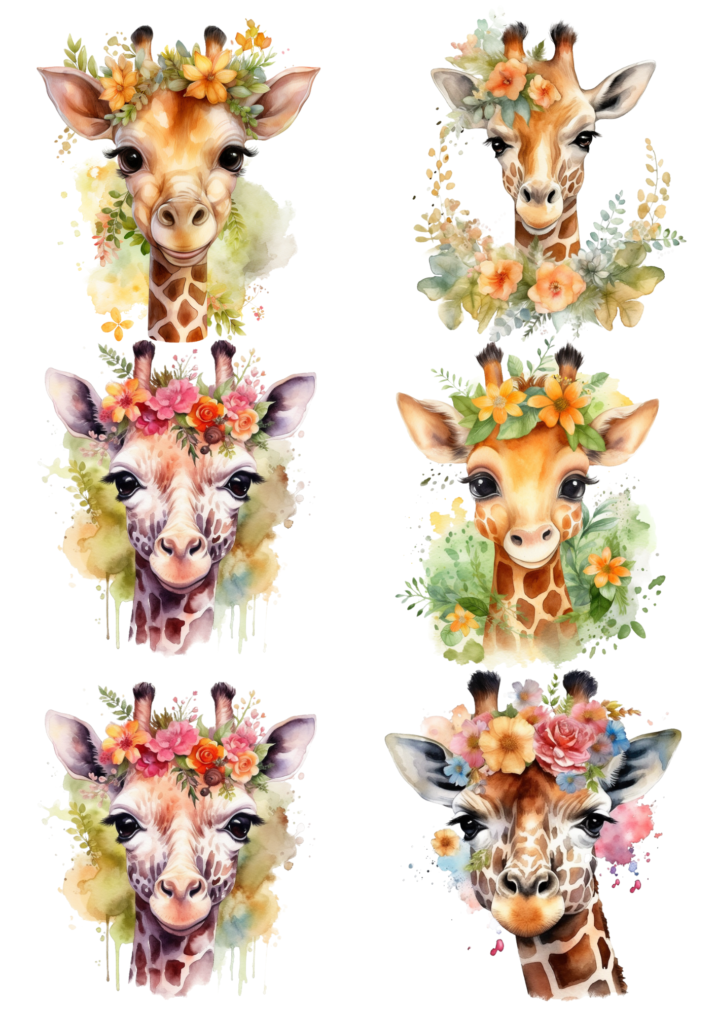 Sticker Sheet / Greeting Card – Giraffe in Flowers Collage Cat. No. 5513