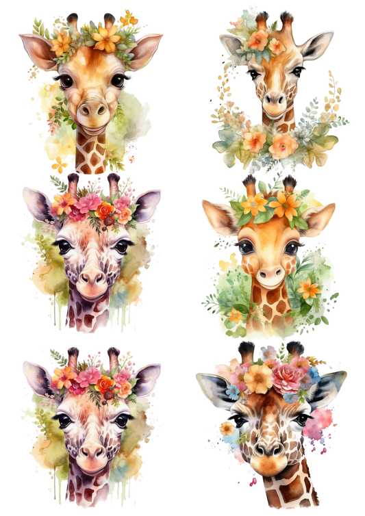 Sticker Sheet / Greeting Card – Giraffe in Flowers Collage Cat. No. 5513