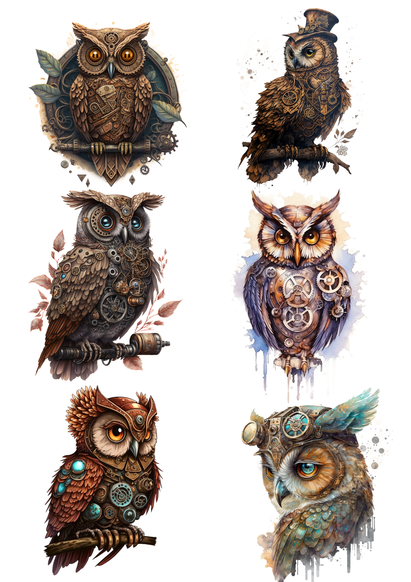 Sticker Sheet / Greeting Card – Owl Steampunk Collage Cat. No. 5515