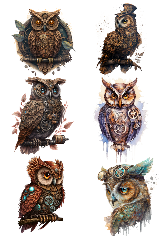 Sticker Sheet / Greeting Card – Owl Steampunk Collage Cat. No. 5515