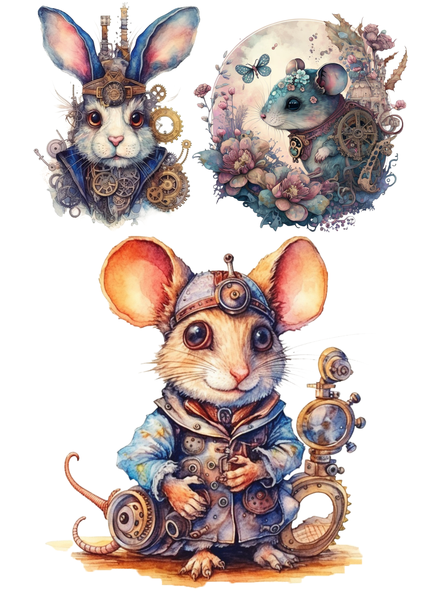 Sticker Sheet / Greeting Card – Steampunk Mouse Collage Cat. No. 5516