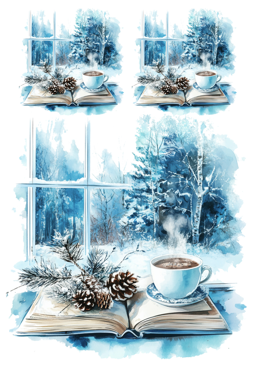 Sticker Sheet / Greeting Card – Winter Landscape Outside the Window Collage Cat. No. 5518