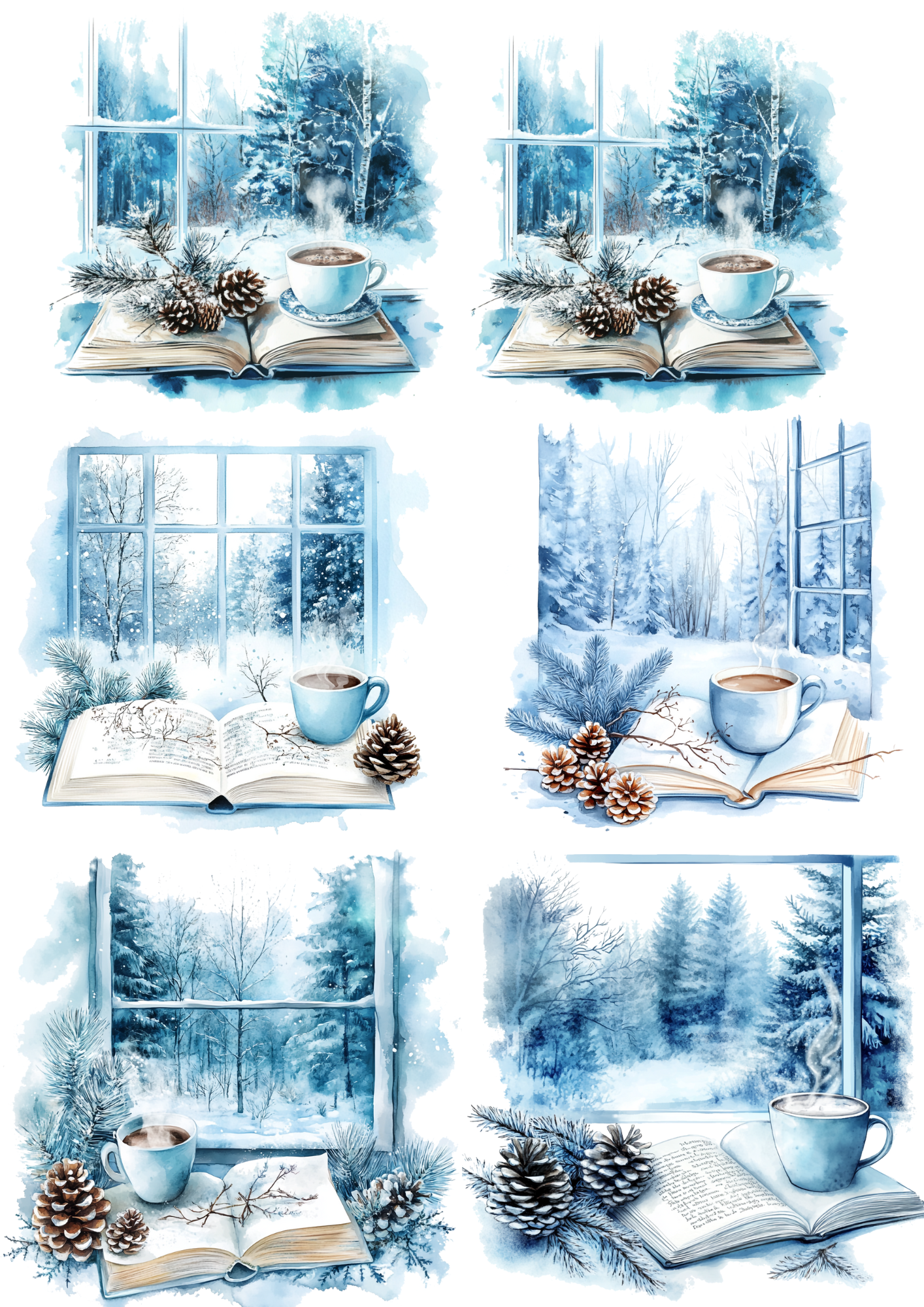 Sticker Sheet / Greeting Card – Winter Landscape Outside the Window Collage Cat. No. 5519