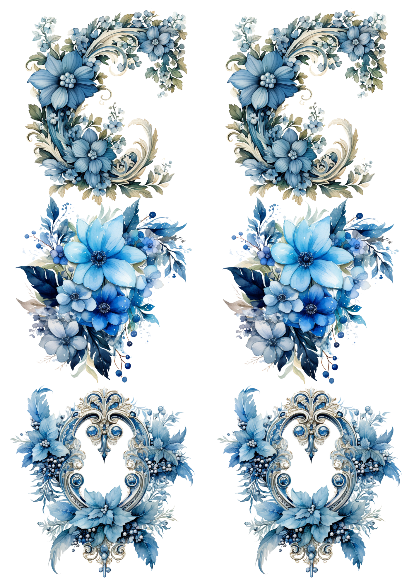 Sticker Sheet / Greeting Card – Garlands of Blue Flowers Collage Cat. No. 5523