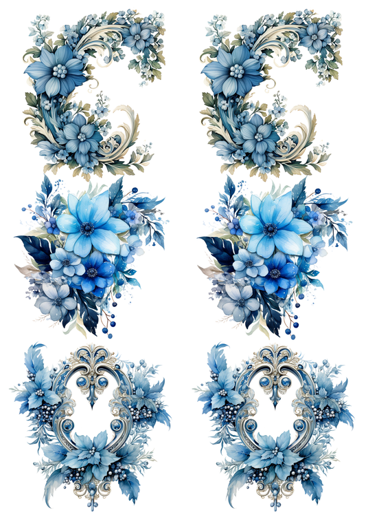 Sticker Sheet / Greeting Card – Garlands of Blue Flowers Collage Cat. No. 5523