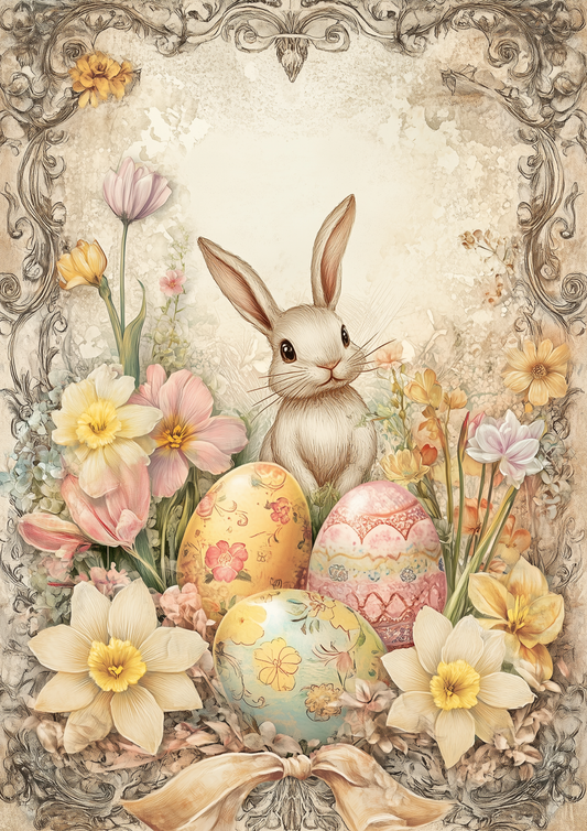 Sticker Sheet / Greeting Card – Easter Bunny and Eggs Full Cat. No. 5543