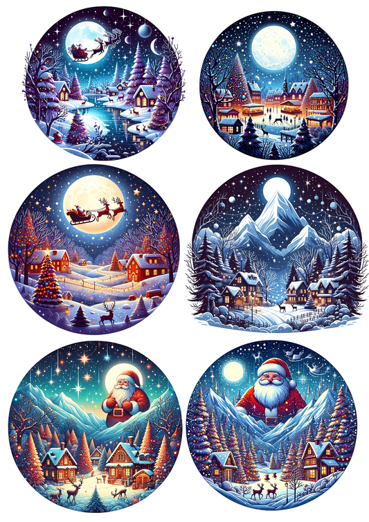 Sticker Sheet / Greeting Card – Santa Claus In Circles Collage Cat. No. 5556