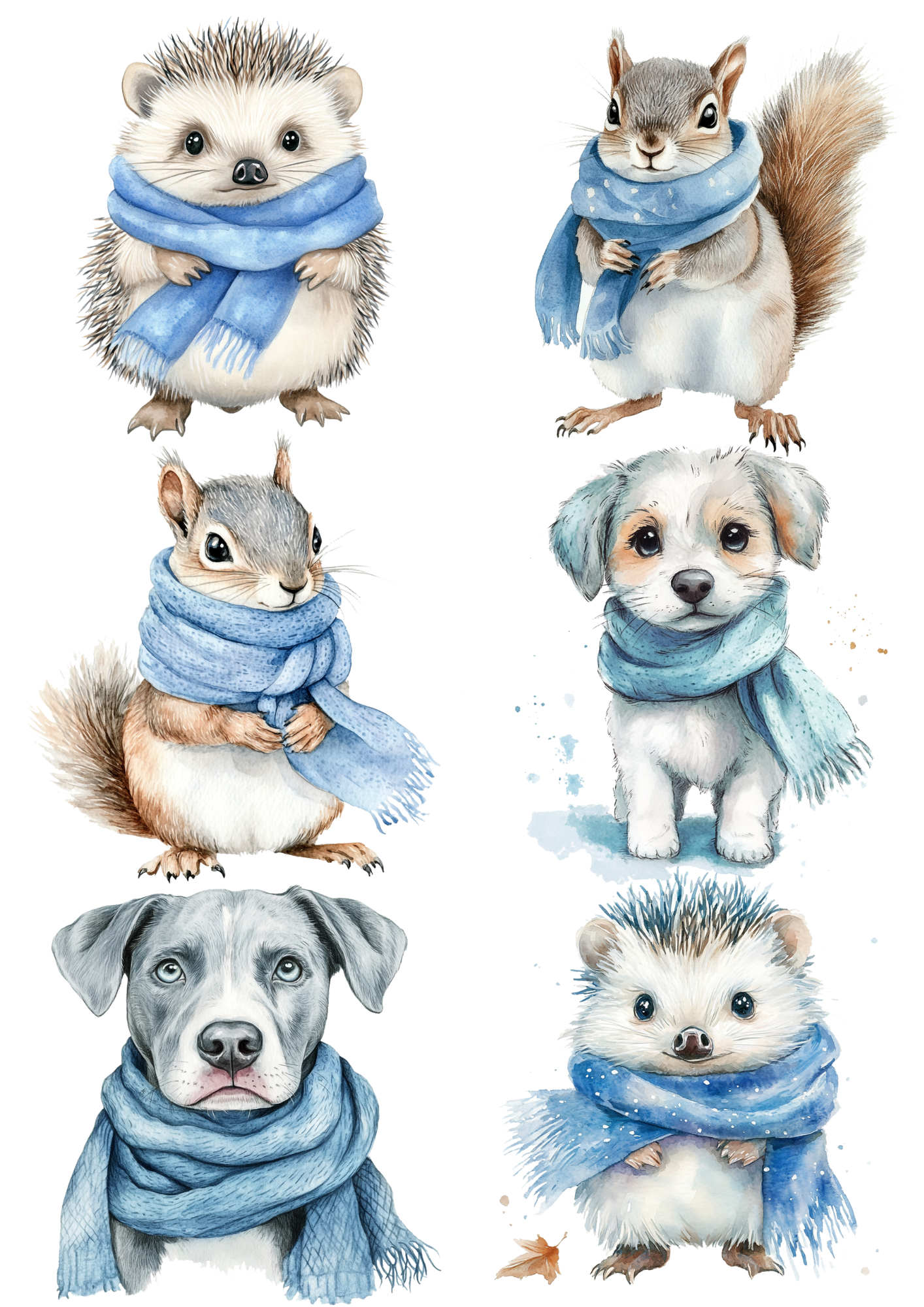 Sticker Sheet / Greeting Card – Various Animals In A Scarf Collage Cat. No. 5560