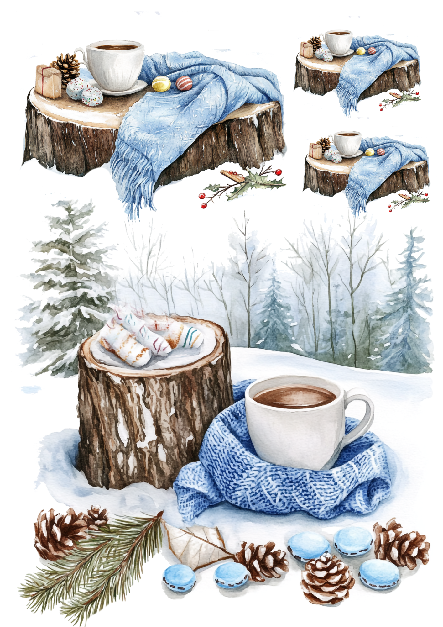 Sticker Sheet / Greeting Card – Cup on a Tree Stump Collage Cat. No. 5562