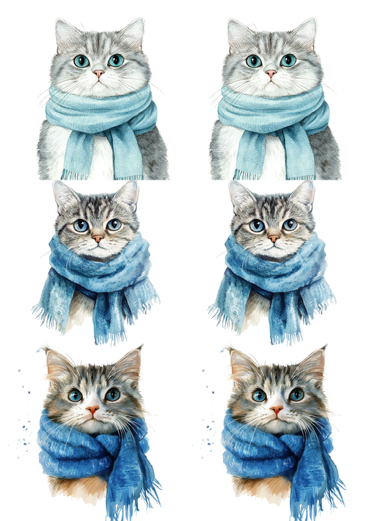 Sticker Sheet / Greeting Card – Cat in a Scarf Collage Cat. No. 5565