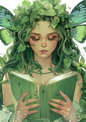 Sticker Sheet / Greeting Card – Forest Fairy Reading a Book Full Cat. No. 5566