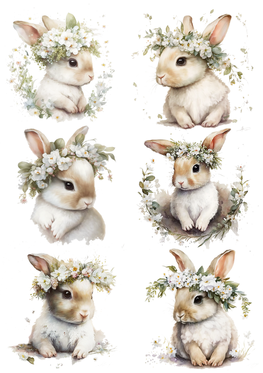 Sticker Sheet / Greeting Card – Easter Bunny in a Wreath Collage Cat. No. 5580