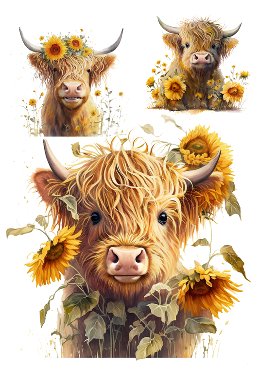 Sticker Sheet / Greeting Card – Young Highland Cow Collage Cat. No. 5583