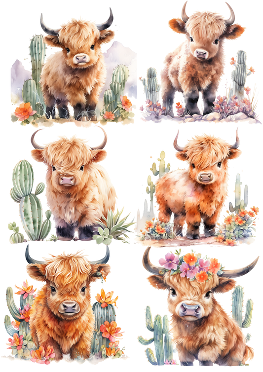 Sticker Sheet / Greeting Card – Young Highland Cow Collage Cat. No. 5584
