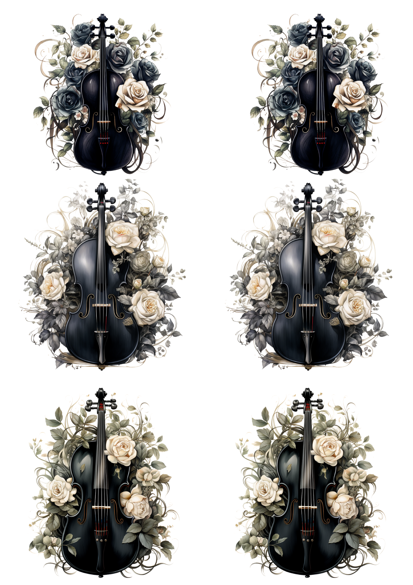 Sticker Sheet / Greeting Card – Violin In Flowers Collage Cat. No. 5586