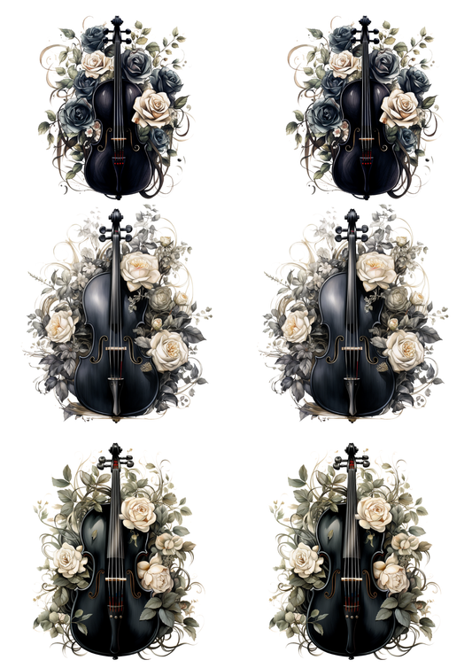 Sticker Sheet / Greeting Card – Violin In Flowers Collage Cat. No. 5586