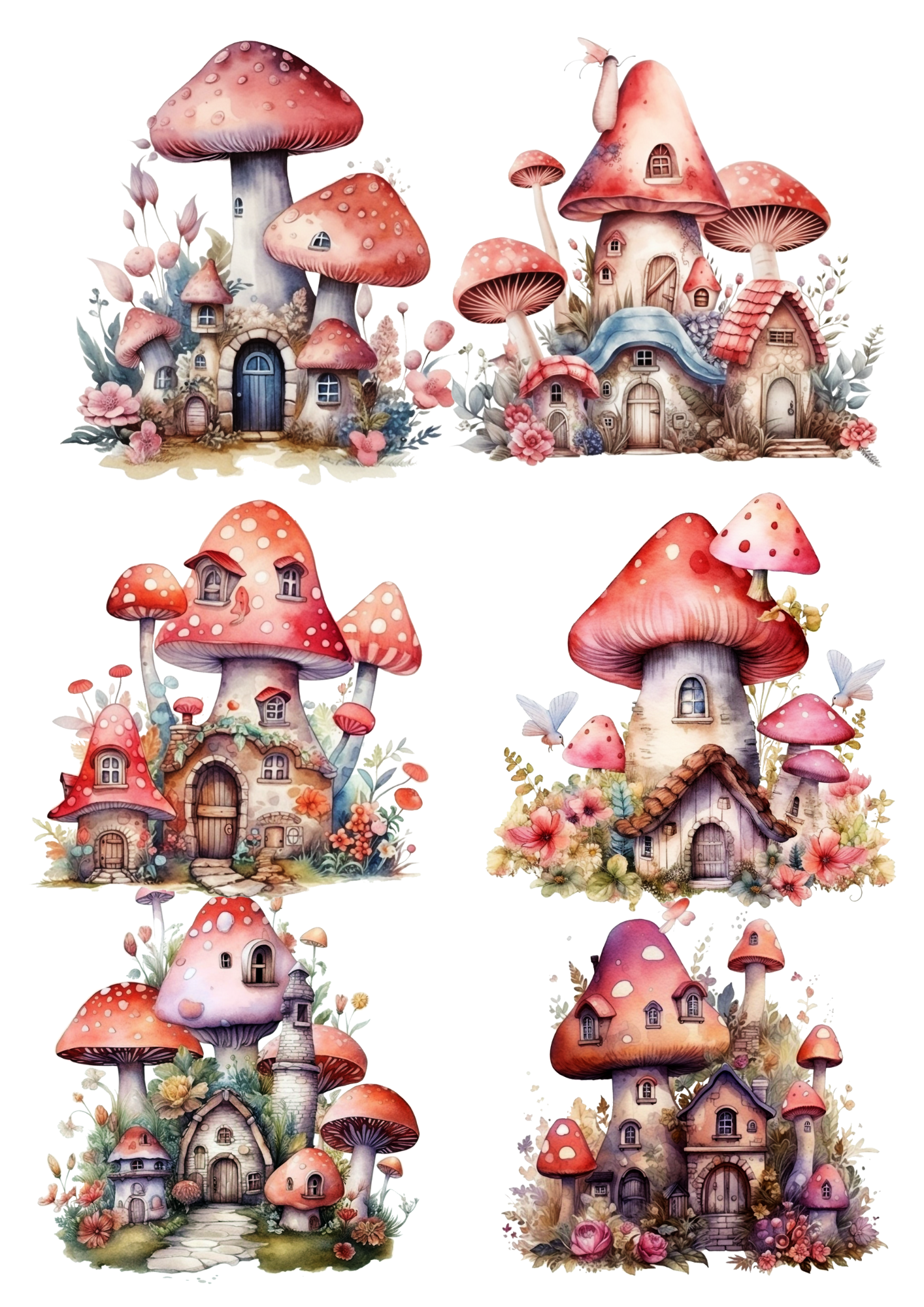 Sticker Sheet / Greeting Card – Mushroom Fairy Houses Collage Cat. No. 5599