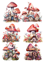 Sticker Sheet / Greeting Card – Mushroom Fairy Houses Collage Cat. No. 5599