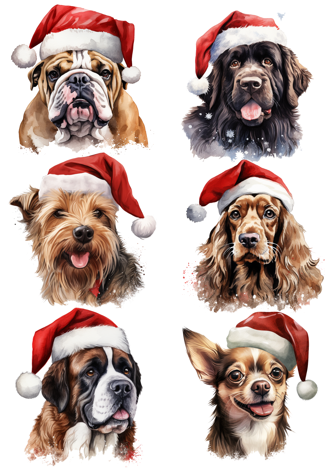 Sticker Sheet / Greeting Card – Dogs in Christmas Hats Collage Cat. No. 5603