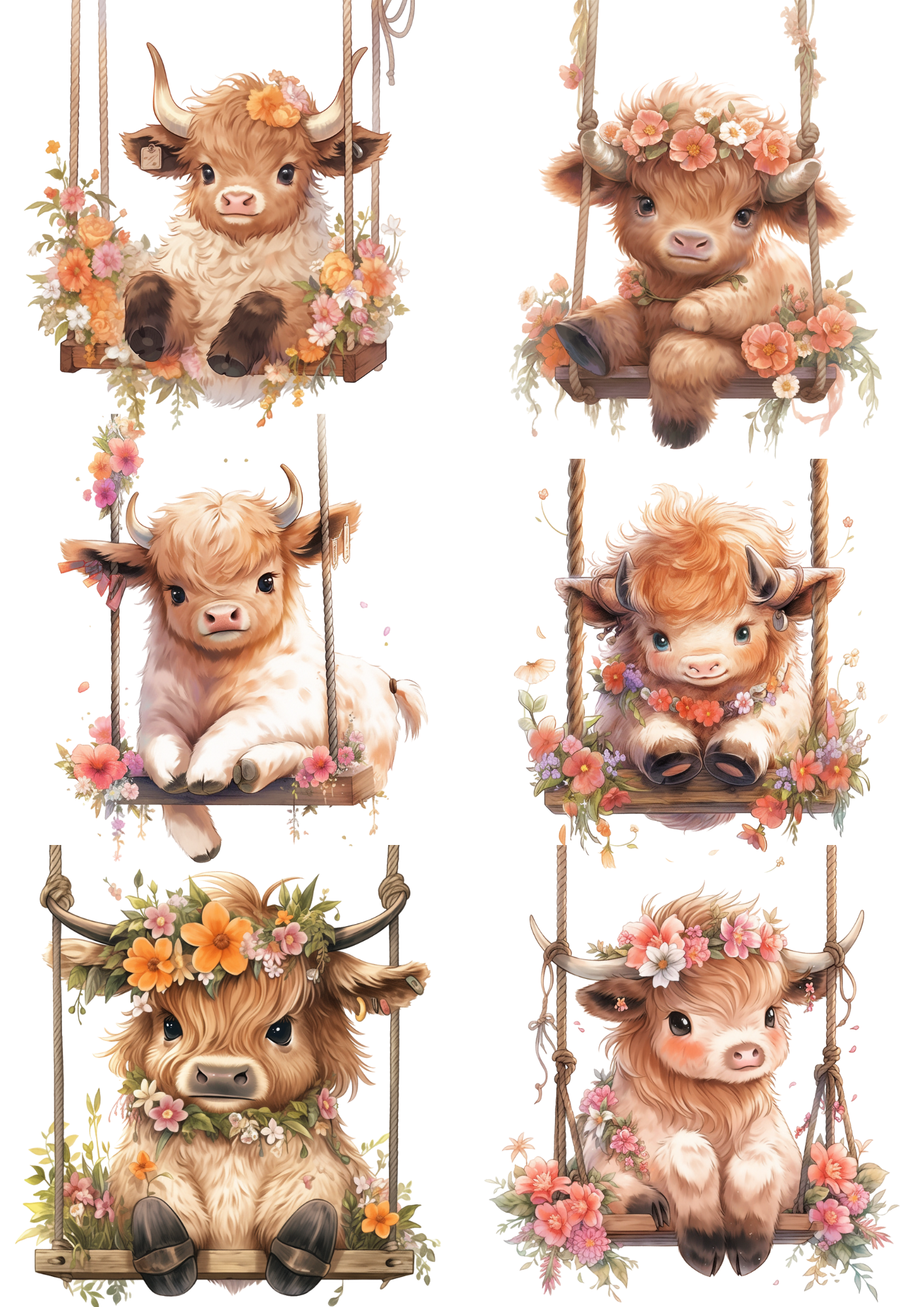 Sticker Sheet / Greeting Card – Young Highland Cow Collage Cat. No. 5605