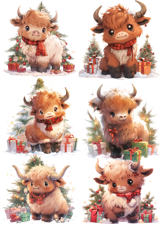 Sticker Sheet / Greeting Card – Young Highland Cow Collage Cat. No. 5606