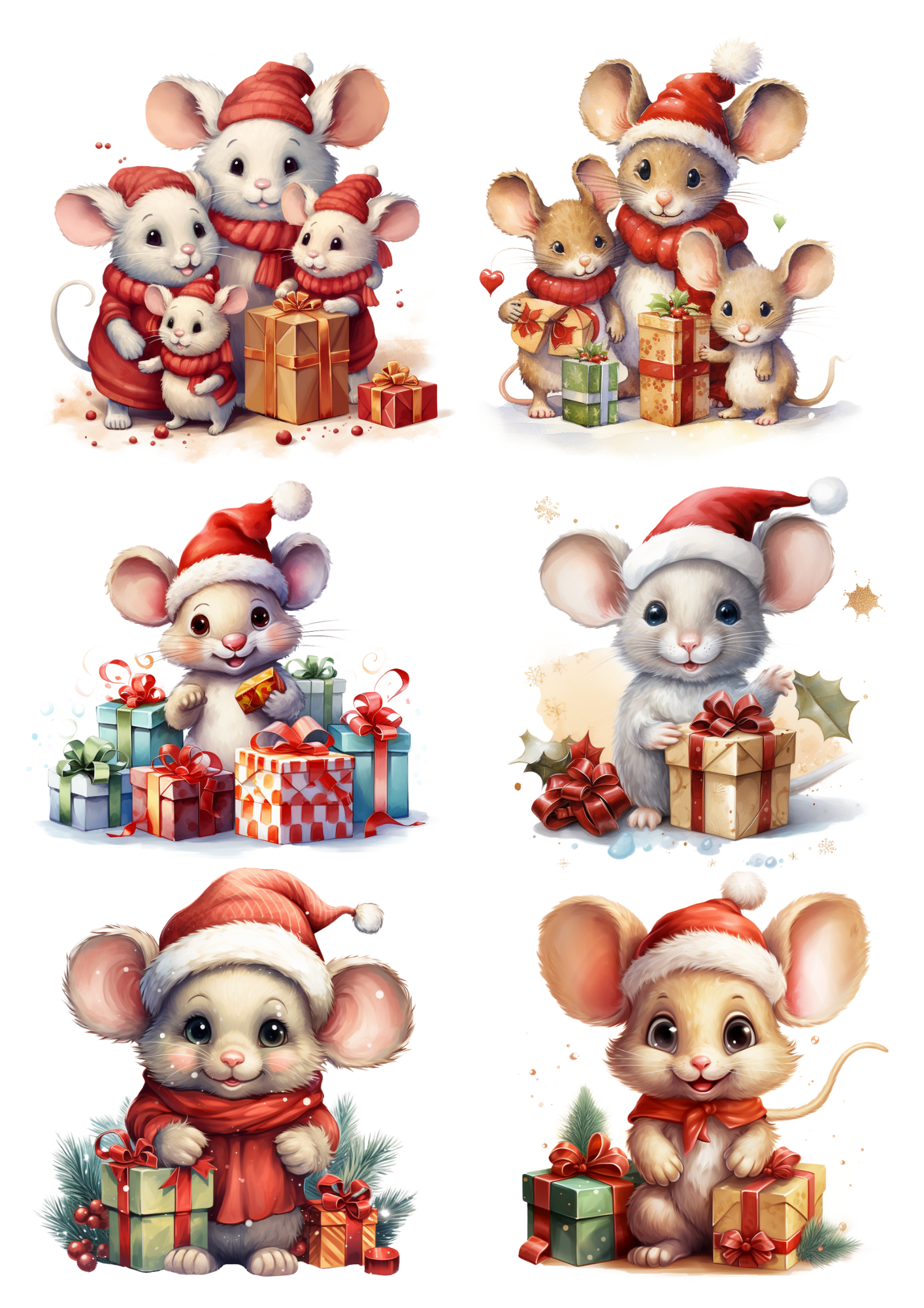 Sticker Sheet / Greeting Card – Christmas Mice Collage Cat. No. 5614