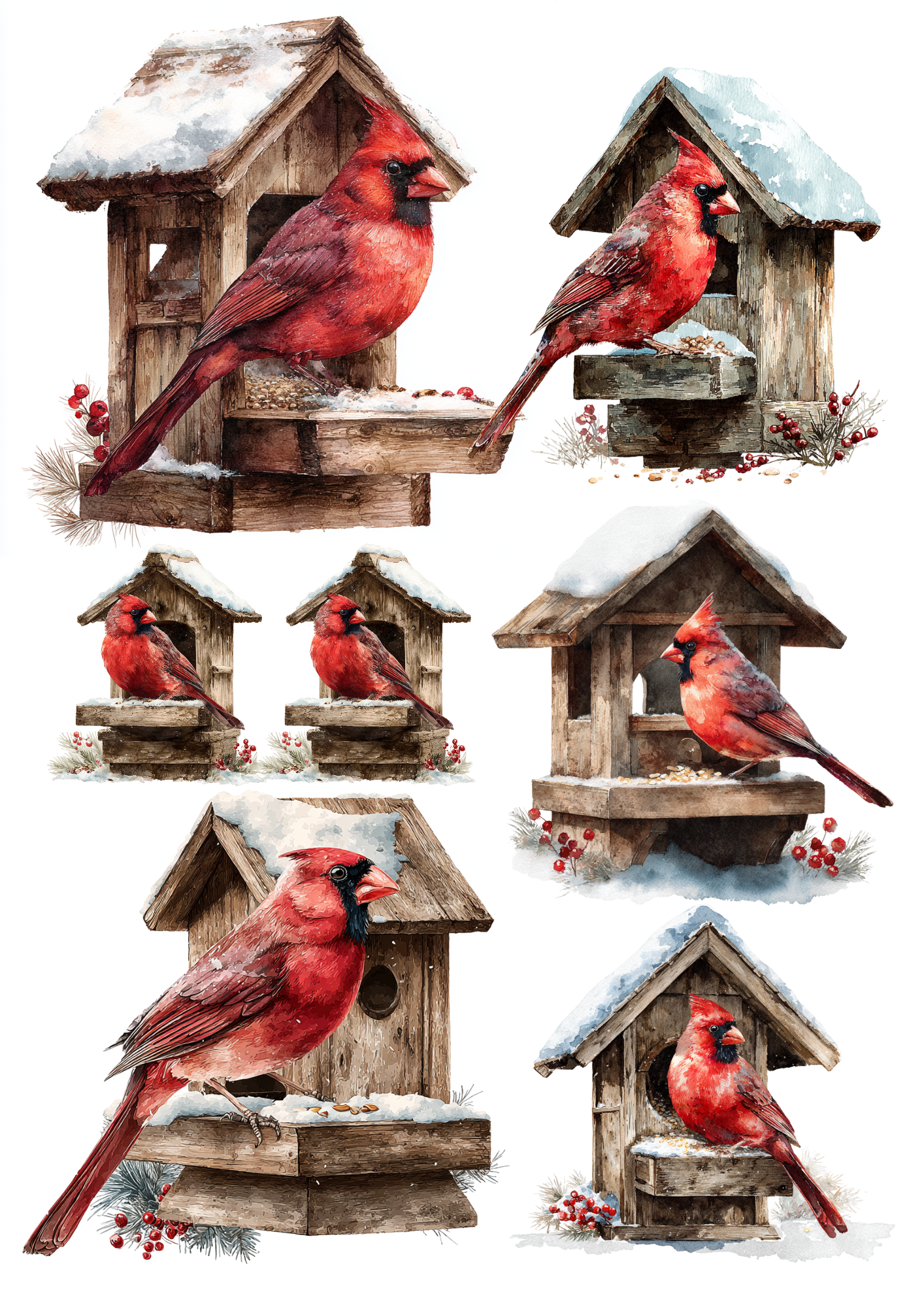 Sticker Sheet / Greeting Card – Red Cardinal Collage Cat. No. 5637