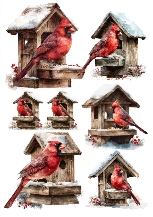 Sticker Sheet / Greeting Card – Red Cardinal Collage Cat. No. 5637
