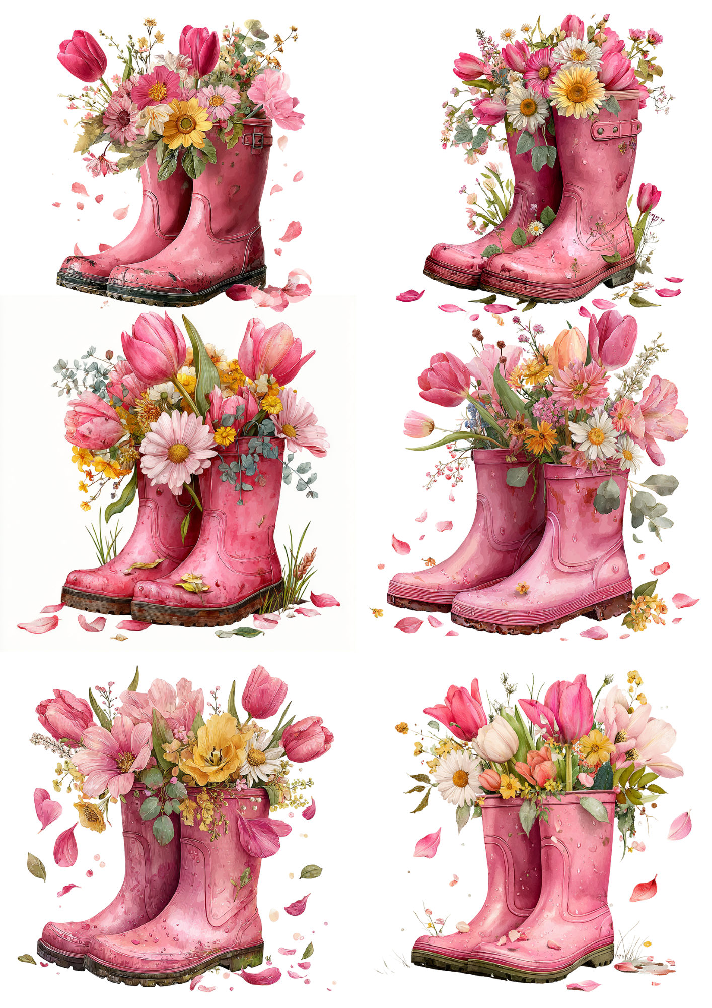 Sticker Sheet / Greeting Card – Wellingtons With Flowers Collage Cat. No. 5638