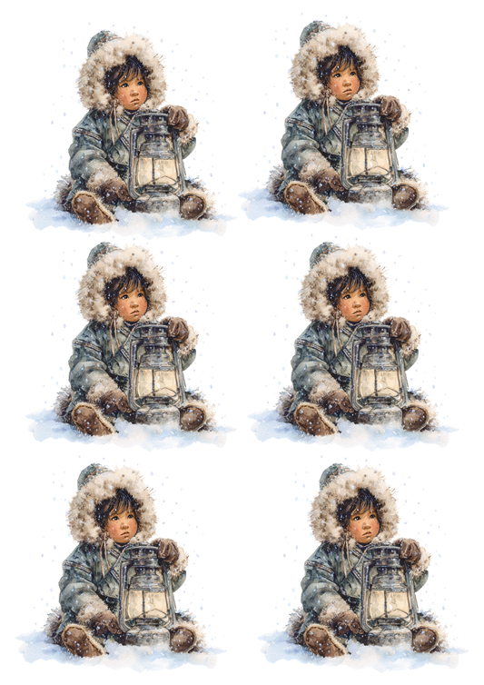 Sticker Sheet / Greeting Card – Inuit With Lantern Collage Cat. No. 5641