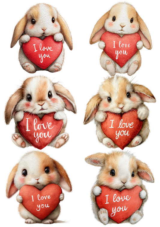 Sticker Sheet / Greeting Card – Bunny with Valentine's Day Heart Collage Cat. No. 5642