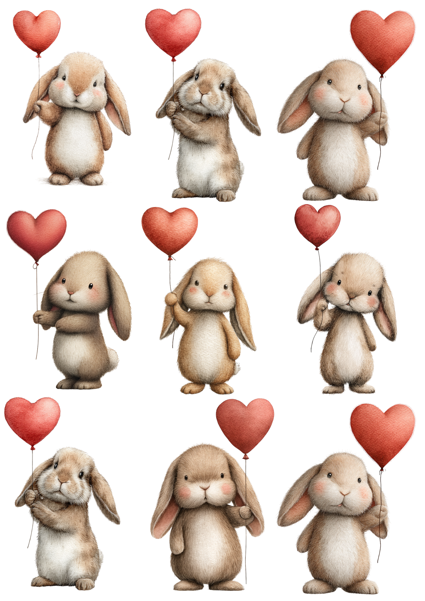 Sticker Sheet / Greeting Card – Bunny with Valentine's Day Heart Collage Cat. No. 5644