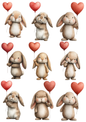 Sticker Sheet / Greeting Card – Bunny with Valentine's Day Heart Collage Cat. No. 5644