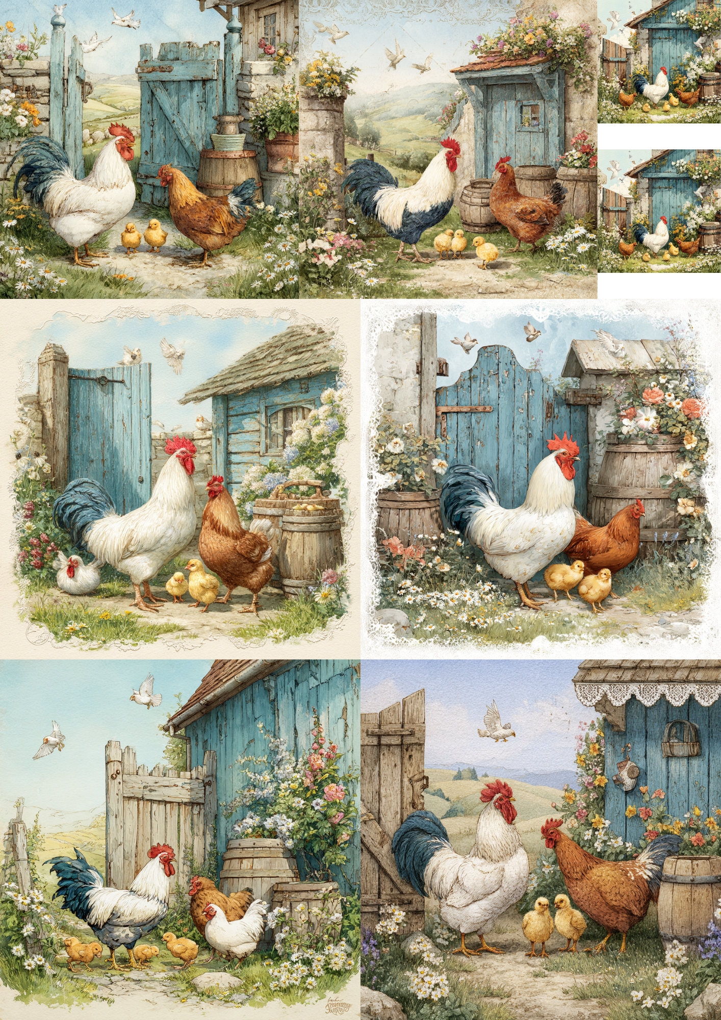 Sticker Sheet / Greeting Card – Chicken Farm Collage Cat. No. 5649