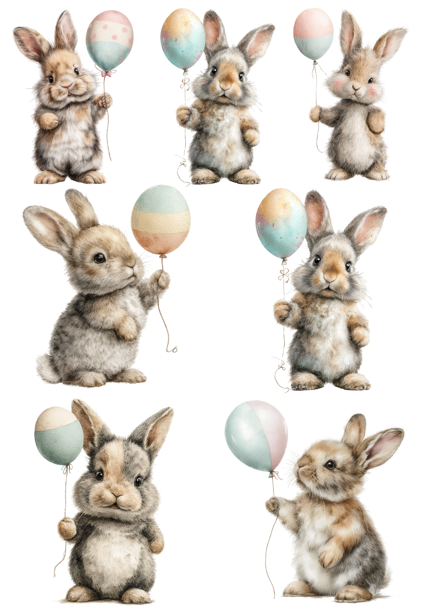 Sticker Sheet / Greeting Card – Easter Bunny with Balloon Collage Cat. No. 5666