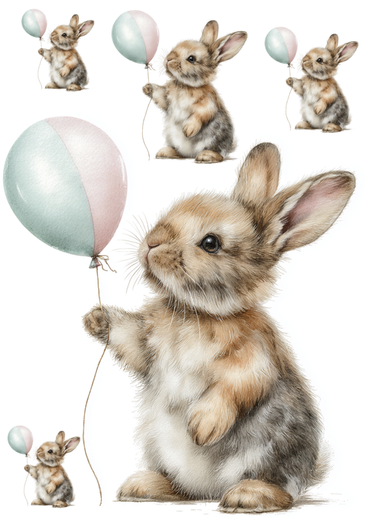 Sticker Sheet / Greeting Card – Easter Bunny with Balloon Collage Cat. No. 5667