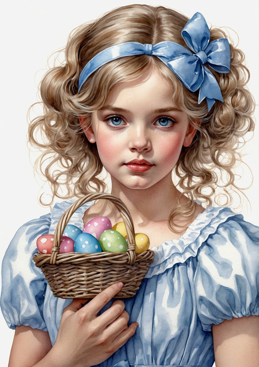 Sticker Sheet / Greeting Card – Girl with Easter Eggs Full Cat. No. 5678