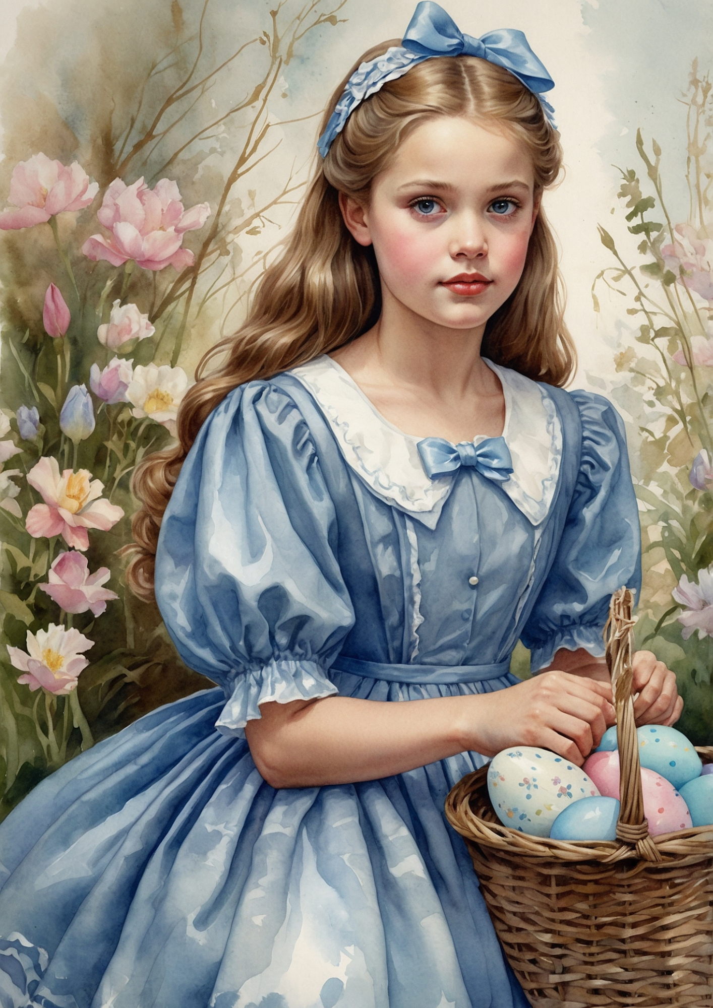 Sticker Sheet / Greeting Card – Girl with Easter Eggs Full Cat. No. 5679