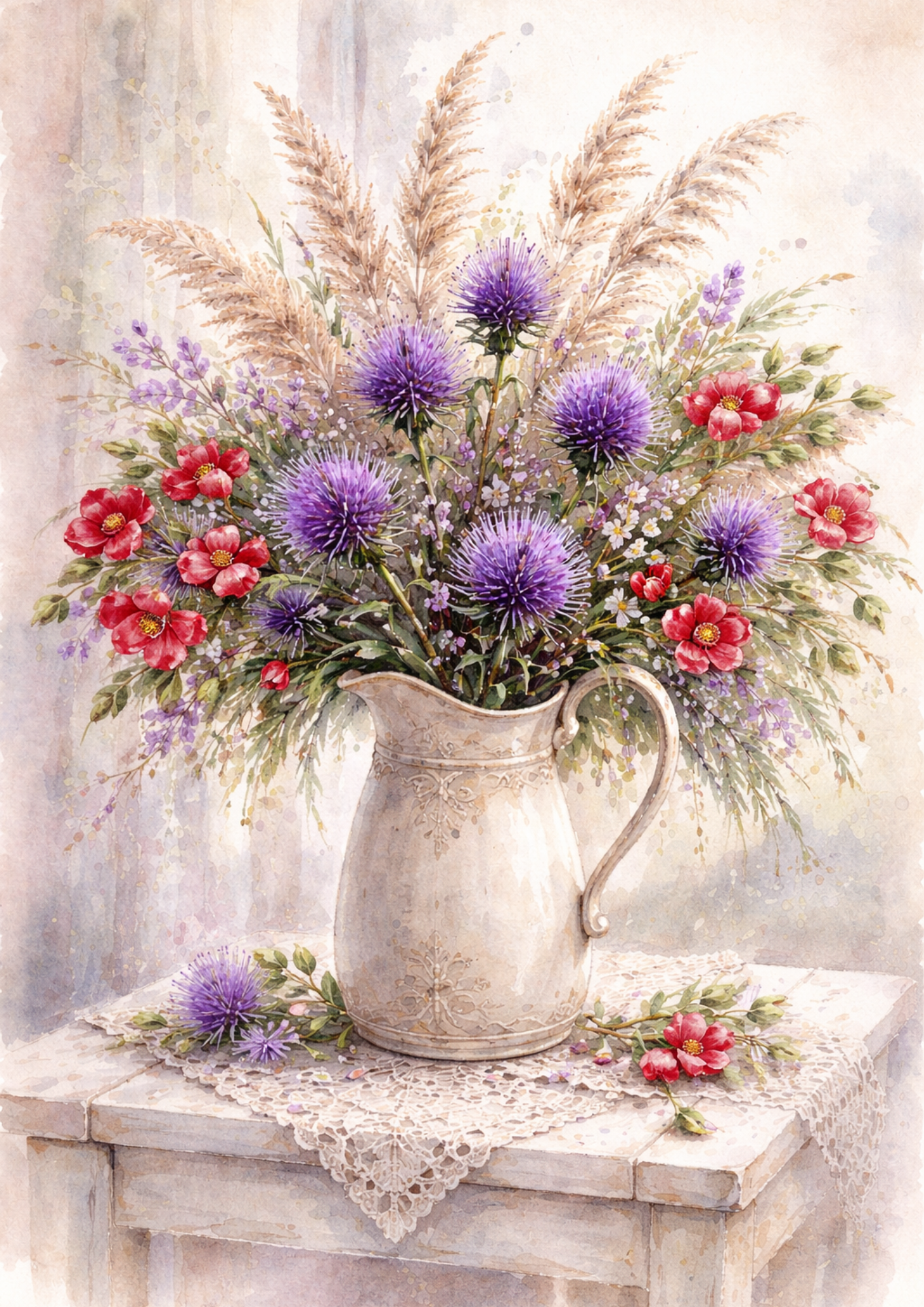 Sticker Sheet / Greeting Card – Bouquet of Wild Flowers in a Jug Full Cat. No. 5687