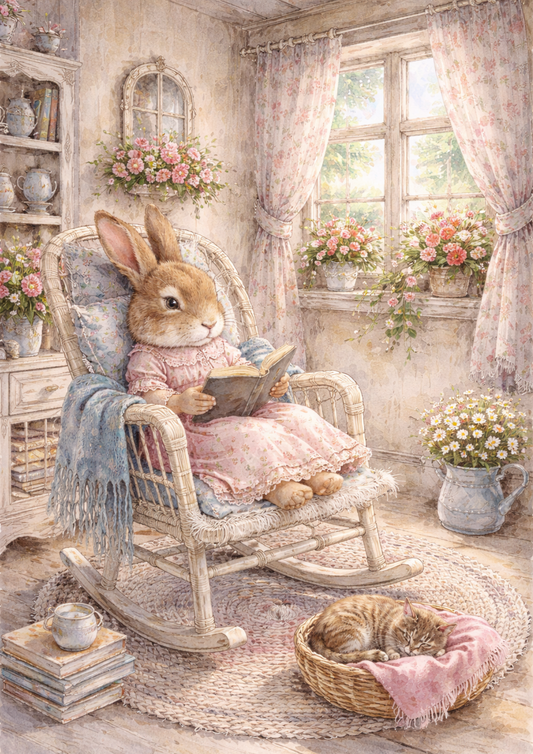 Sticker Sheet / Greeting Card – Bunny Reading a Book Full Cat. No. 5688