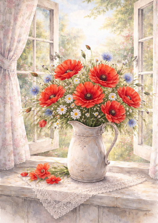 Sticker Sheet / Greeting Card – Bouquet of Poppies and Wildflowers Full Cat. No. 5690