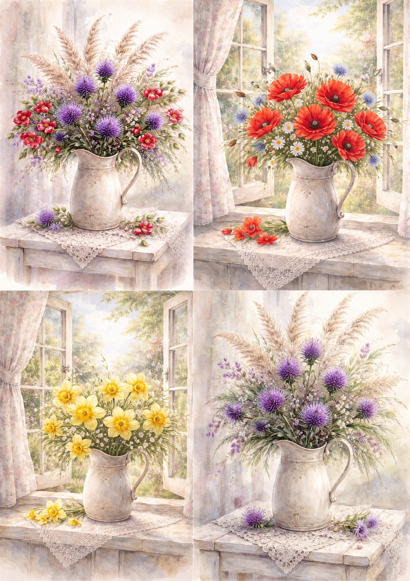 Sticker Sheet / Greeting Card – Flower Bouquet In A Jug Collage Cat. No. 5699